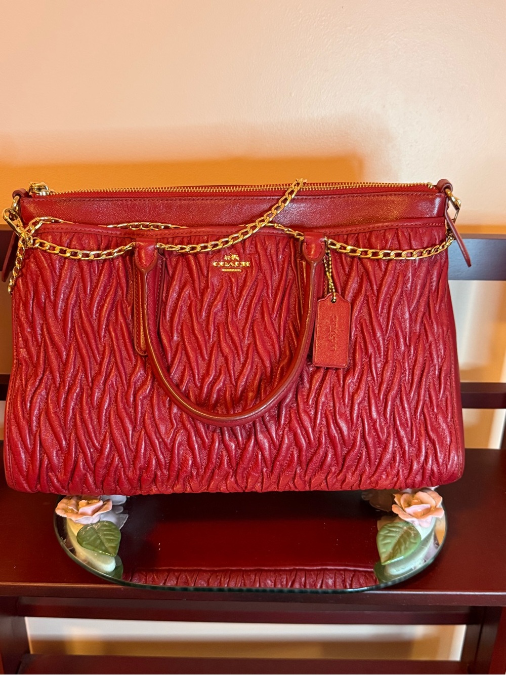 Coach Quilted Red Leather Satchel with Top Handles - Picture 10 of 10